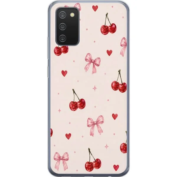 Yhteensopiva Puhelinkuori Samsung Galaxy A02s Suloinen kuvio punaisilla kirsikoilla, vaaleanpunaisilla ruseteilla ja sydämillä romanttisessa vesiväri