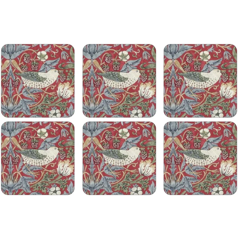 Spode Strawberry Thief Röd Glasunderlägg 6-pack | Dukning & Servering > Brickor & Underlägg > Glasunderlägg | Bagaren och Kocken