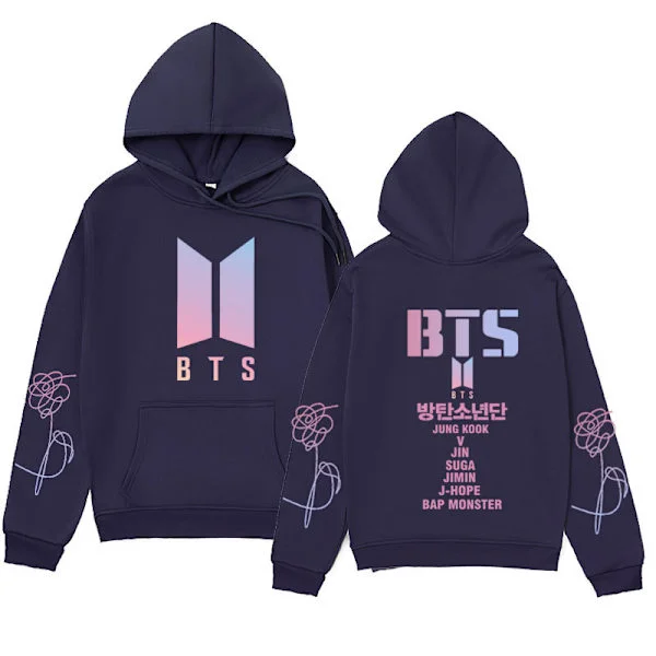 【NX】Bts unisex hoodie Casual hoodie Cosplay jacka topp marinblå Marinblå-XF33- Marinblå Navy Blue