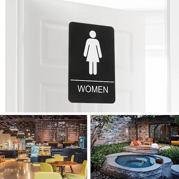 WC-skylt och självhäftande damtoalettskylt i akryl med blindskrift, svart för hotell och platser -