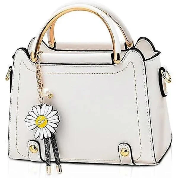 Small Crossbody Bag for Women Top Handle Bags Cute Shoulder Bags PU Leather Girls Messenger Bags Ladies Wallets Handbag with Flower Ornament (White...
