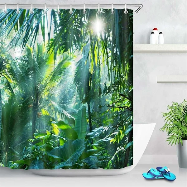 180x200cm Djungelmets Metsä Suihkuverho, Trooppinen Kasvi Vihreä Banaani Lehdet Kylpyhuoneen Verho Vedenkestävä Homeenkestävä Pesu Polyesteri Kangas C