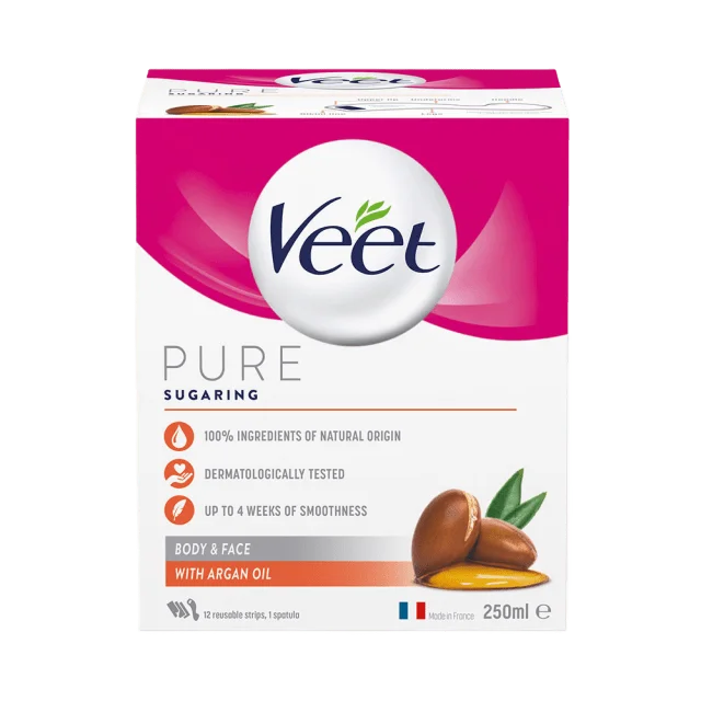 Veet Pure Sugaring med Argan Olja Kropp & Ansikte Hårborttagning Dam 200 ML