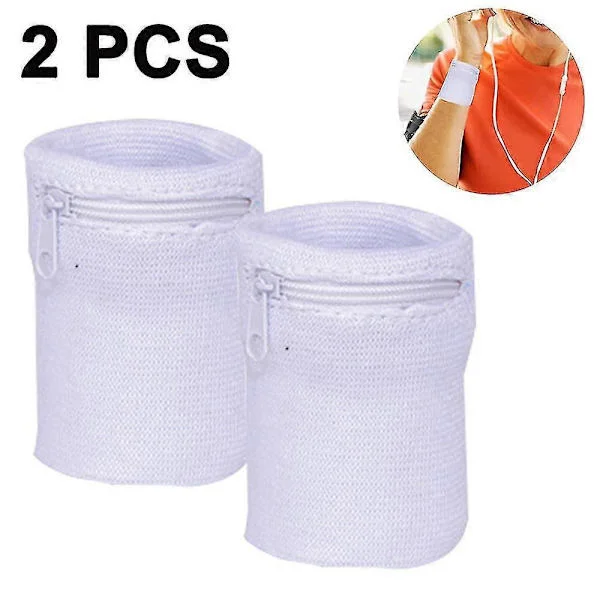 1 Pair Sports Wristband Wrist Bag Zipper Wrist Wallet For Running Sports White