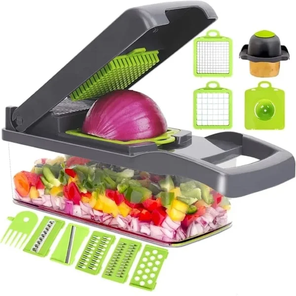 Slicer Vegetable Chopper Grater and Spiralizer Cutter Dicer Food Chopper Julienne with Container & Hand Guard for Kitchen
