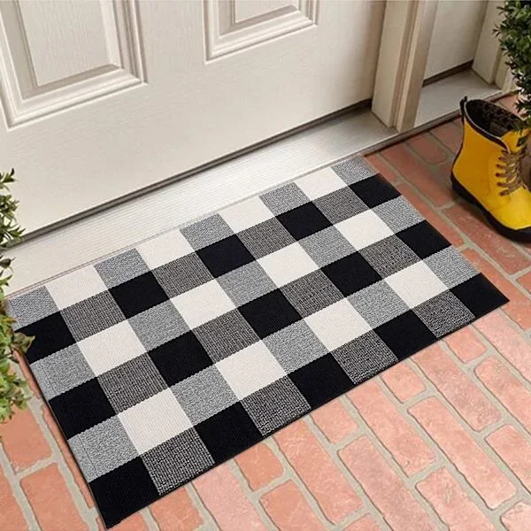 Svart och vit rutig matta - 60*90 cm, dörrmatta för utomhus/inomhus veranda, välkomst liten bomullsmatta med rutigt mönster, lantlig köksmatta