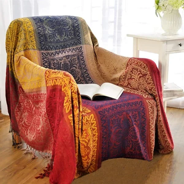 Chenille Jacquard Dusk Tofset Teppe Sofa Stol Sengeteppe Duk - Fargerikt Stammemønster (152 cm x 190 cm) 150*190cm 150*190cm