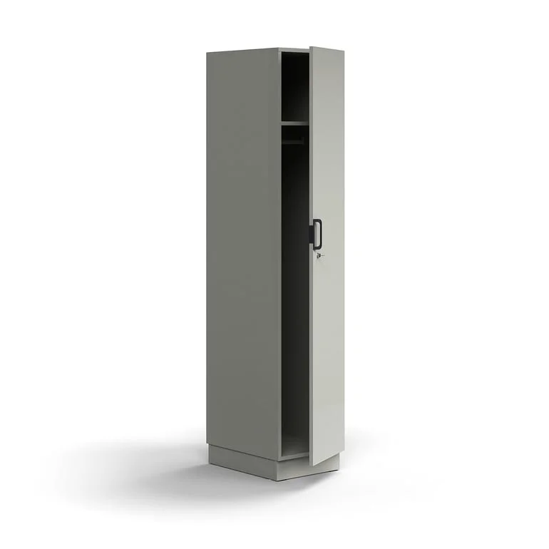 Lockable wardrobe QBUS, with clothes rail, base frame, 2020x400x570 mm, light grey