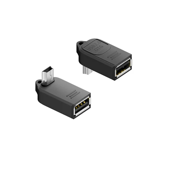 Nedåtvinklad Mini USB-hane till USB A-hona OTG-adapter 4-pack - ABS svart, USB2.0 480Mbps, 5V/1A för telefoner och surfplattor (kräver OTG)