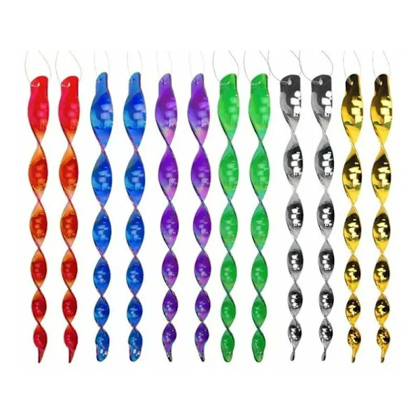 Fugleskræmmer, 12 stk. Fugleskræmmer, Fugleskræmmer, Reflekterende og roterende spiral, 6 farver (30 cm)
