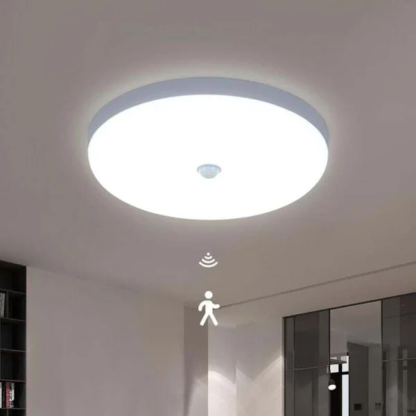 LED-taklampa med rörelsedetektor, 30W 6600K Modern Taklampa Kallvitt Ljus, 30CM Rund Vit Taklampa för Kök Entré (IP40)