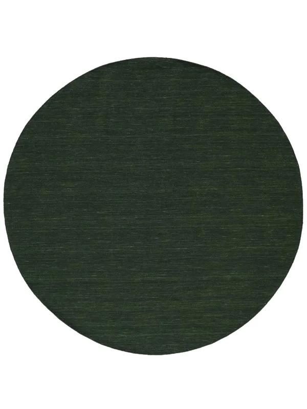 Plain (Single Colored) Handloom Flat Rug - Forest Green Ø 200 Wool, Classic Style