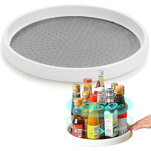 Rotating Cabinet Turntable, Rotating Spice Rack for Kitchen Storage and Organization, White Plastic Storage Tray for Kitchen and Pantry