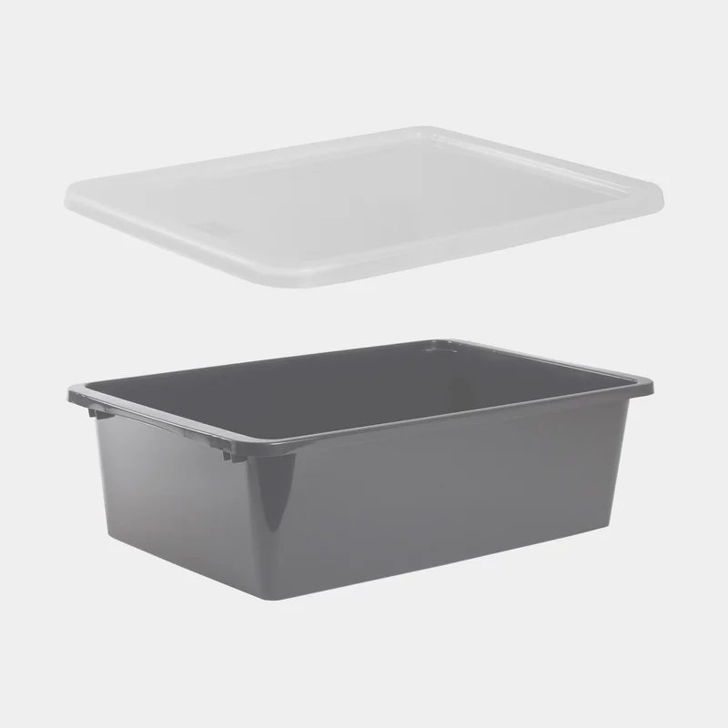 Storage box with lid & wheels Nordiska Plast Store It Bedroller ECO, grey, 585 x 385 x 178 mm, 30 litres