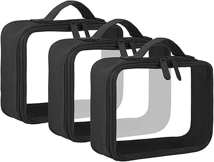 Packs - Black Approved Toiletry Bag with Strap Handle - Transparent Travel Storage for Liquids, Toiletries & Cosmetics for Women and Men
