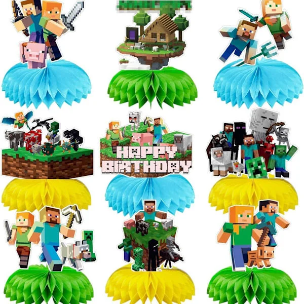 9 stk Minecraft Spillfestpynt Dekorasjonsartikler Minecraft Spill Honningkake Bordmidtpunkter For Minecraft Spill Bursdag Baby Shower Festartikler