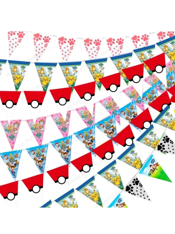 AliExpress - PAW Patrol Banner Pokemon Bunting Banner Pikachu Party Decoratie Driehoek Vlaggen Wimpel Opknoping Kids Gunsten DIY Feestartikelen