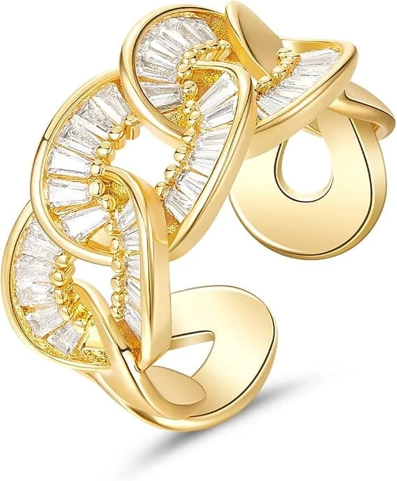 Gullring for kvinner, 14K gullbelagt justerbar åpen chunky fingerring tvunnet båndring delikat kubisk zirkonia smykkegaver-FA12-