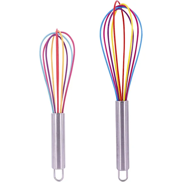 2 stk Silikon Visp Sett, Regnbue Visp Non Stick Hånd Visp Mini Silikon Ballong Visp Liten Plast Rører