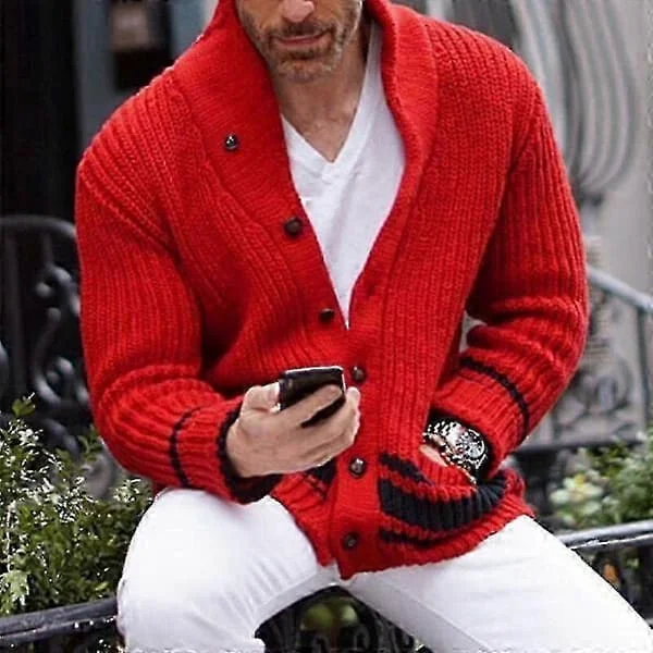 Langærmet cardigan til mænd, slim fit, varm vinterjakke med åben front 2XL Rød