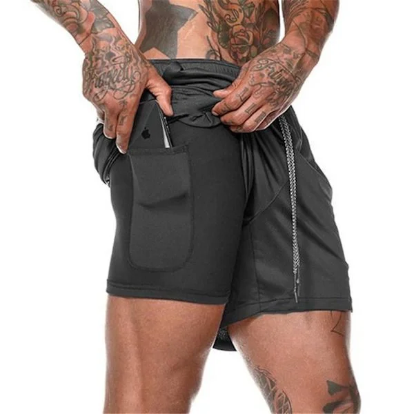 Sportshorts för män - Dubbeldeckar löparshorts - Gym Fitness Träningskortbyxor för jogging
