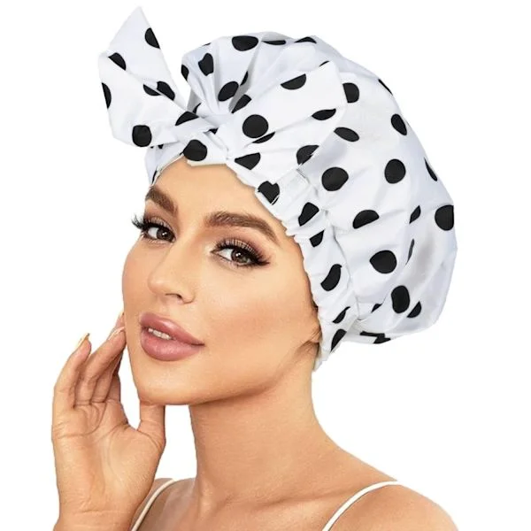 Luxury Shower Caps for Women, Reusable Waterproof Hair Cap for Shower with Adjustable Bow