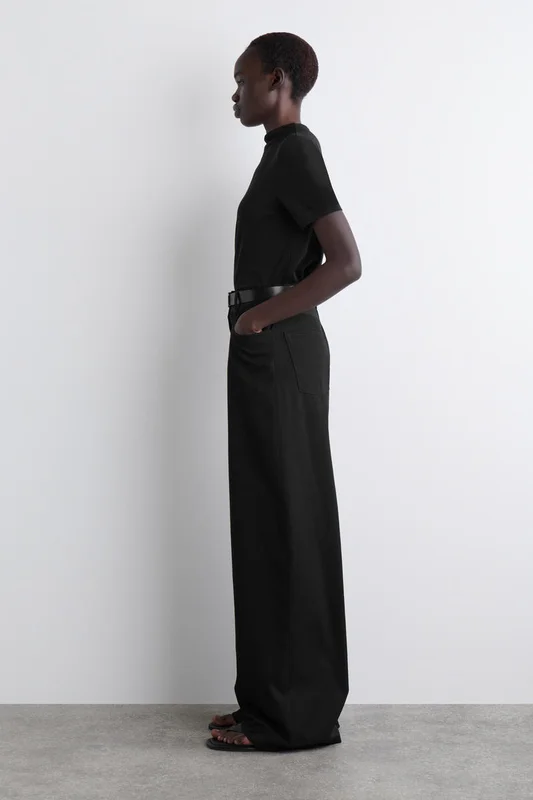 COS Women's Wide-Leg Cotton Trousers in Black