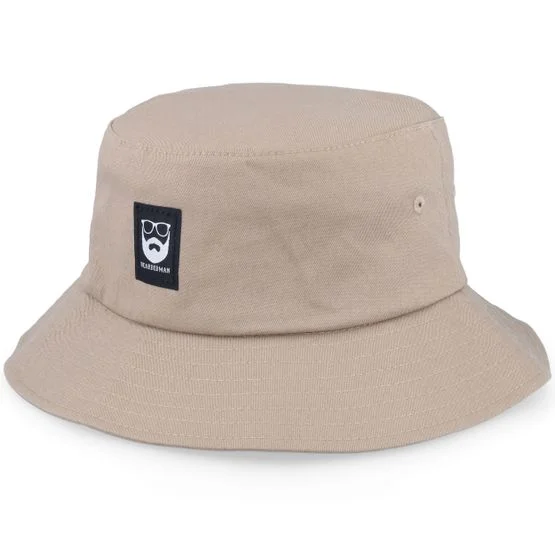 Bearded Man - Bm Logo Blk Woven Khaki Bucket Bucket Beige Hat - @ Hatstore