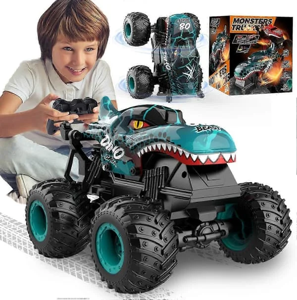 SBSG 2.4Ghz RC Monstertruck Leker for Gutter, 1:20 Dinosaur Fjernkontrollbil med Lys og Musikk, Stunt 360 Spin Gåbil (FMY)