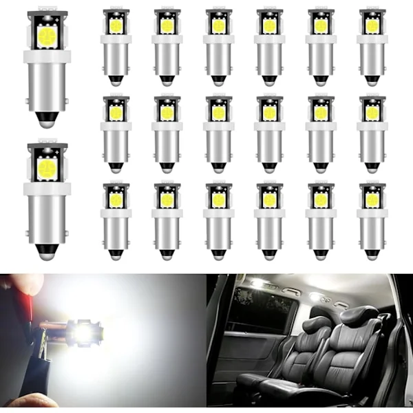 (20 stk) T11 BA9S LED-pærer til T4W BA9 53 57, 12V Hvid Bil Interiør Lyspærer 5050 5SMD, til Læselys,