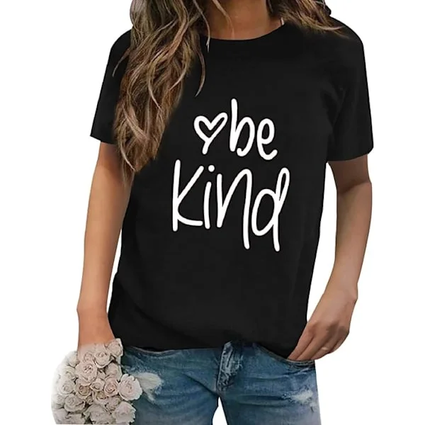 Dame T-skjorte "Be Kind" trykk bokstavgrafikk T-skjorter Rund hals Kortermet Uformelle sommertopper