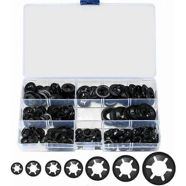 340 stk. Starlock skiver, låseskiver, låseskiver, speed clip fastgørelsesskiver - M3/M4/M5/M6/M8/M10/M12, sort