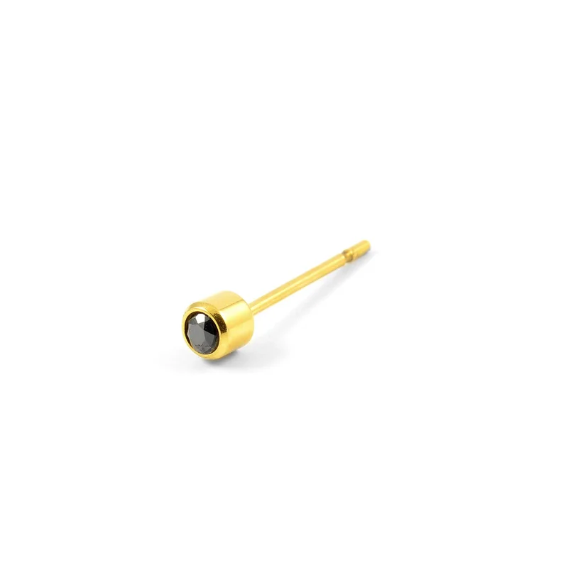 4mm Round Gold-Tone & Black Cubic Zirconia Earring for Men - Stud earrings
