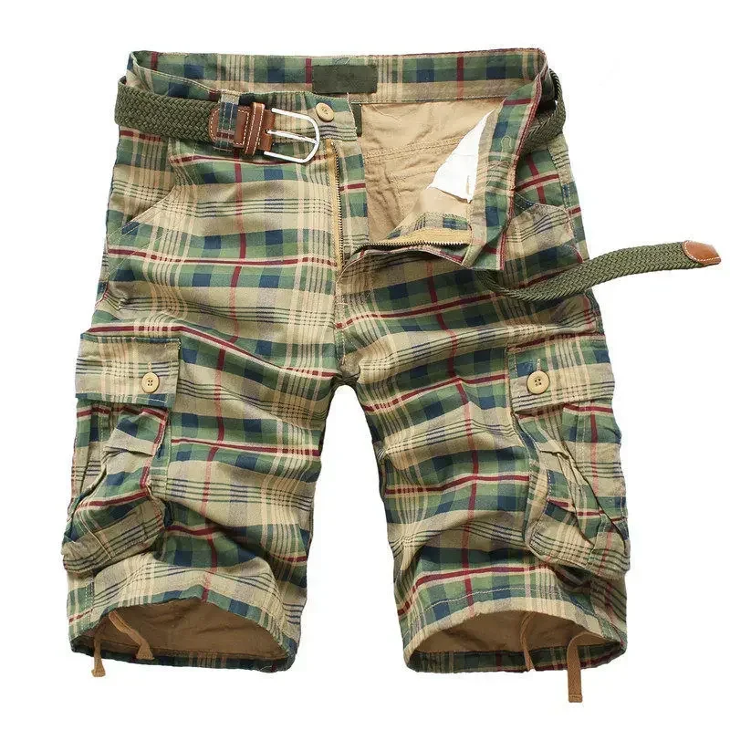 AliExpress - 2026 Sommer Herren-Shorts, modische karierte Strandshorts, lässige Herren-Shorts, Militär-Shorts, Herren-Bermuda-Cargo-Overalls ohne 