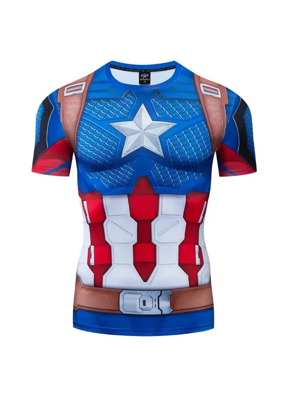 AliExpress - Marvel Captain America Armor Workout Fitness Jersey T-shirt 3D à séchage rapide pour adulte, super-héros, cosplay, t-shirt de sport d'été