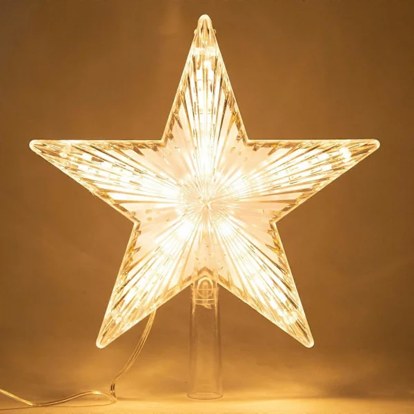 Christmas Tree Star with LED Lights, Clear Five-Pointed Star Tree Topper Plug-in for Christmas New Year Illuminated Christmas Tree Decoration