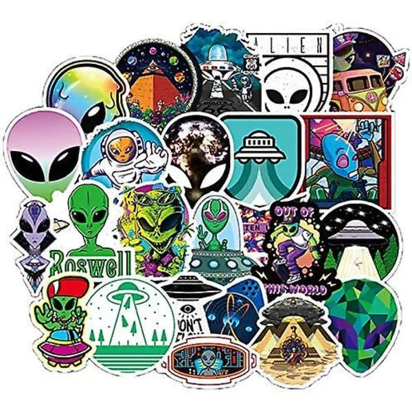 Alien Klistermærker 50 stk Vinyl Vandtætte ufo-klistermærker til vandflaske Laptop Guitar Skateboard Bil Motorcykel Hydro Flask Kuffert Bagage Til A