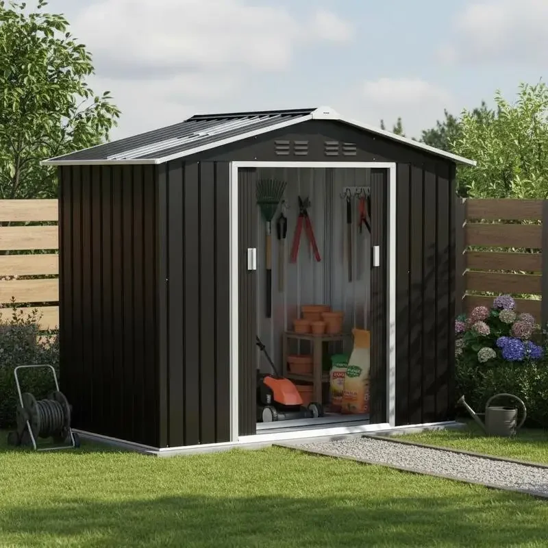 AliExpress - Outdoor Storage Shed 213 x 130 x 185 cm For Garden Yard Terrace, Metal Structure Foundation Included Anthracite Sliding Door