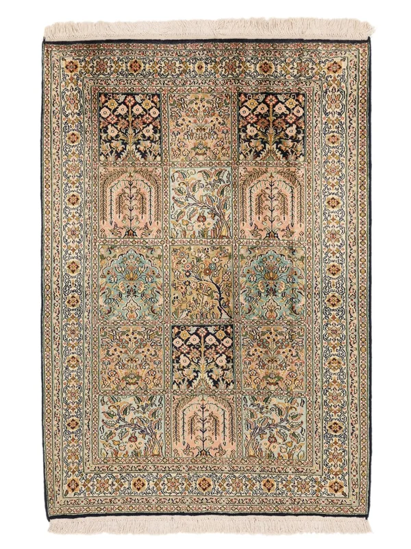 Handgeknoopt Kashmir Puur Zijde Vloerkleed 79X113 Zijden Tapijt Bruin/Oranje Klein
