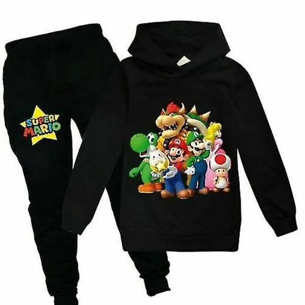 Super Mario Huppari Top Housut Set Lapset Pojat Tytöt Urheiluvaatteet Jogging-verryttelypuvut_a Musta 2 120 (5-6 vuotta) Musta 2 120 (5-6 vuotta)