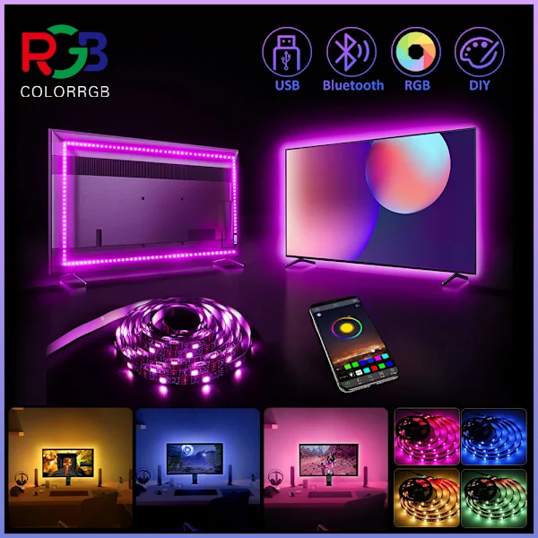 4m LED Lys til 32-55 Tommer TV, RGB TV LED Lys Bagved, Musik Synkronisering Bluetooth APP og Fjernbetjening