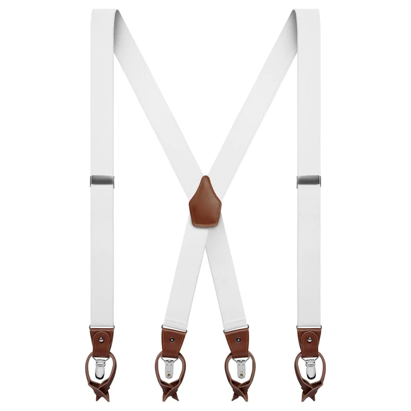 Vexel | Wide White Convertible X-back Braces for Men - Clip-on braces & suspenders