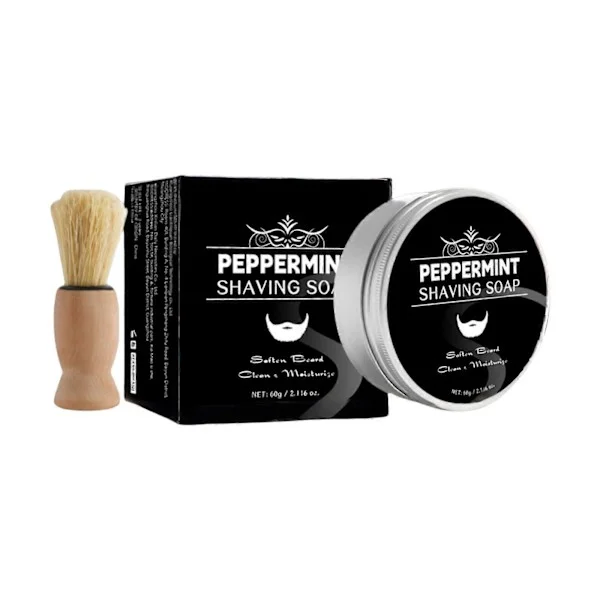 60g Barbersæbe til rigt barberskum Dybtrensende skæg sæbe med børste Mynte barbersæbe Håndlavet sæbe