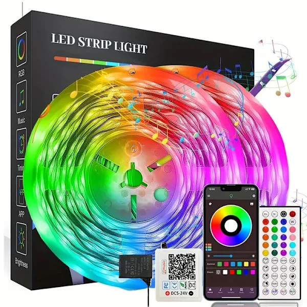 LED-lamper Bluetooth RGB-lamper LED-strip lamper med 44-knaps fjernbetjening Musiksynkronisering Farveskiftende LED-stemningsstrip_tfrf