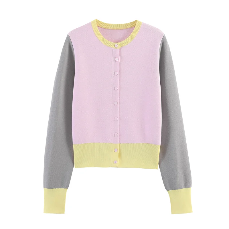 AliExpress - Cardigan en tricot rose et gris pour femme, manteau de printemps, veste élégante à manches longues et simple boutonnage, hauts en tricot 