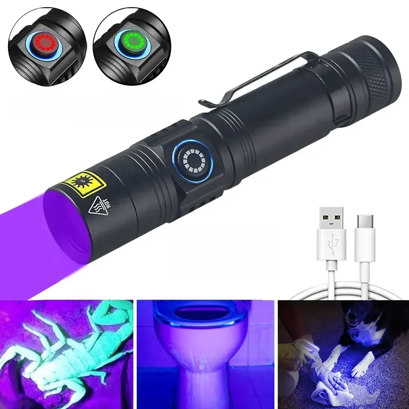 AliExpress - Mini-UV-Taschenlampe, 365 nm, 395 nm, ultraviolettes Schwarzlicht, USB wiederaufladbar, lila Linternas-Teppich, Haustier-Urin-Detektor, 