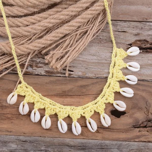 Handmade Woven Seashell Necklace Summer Beach Necklace YELLOW