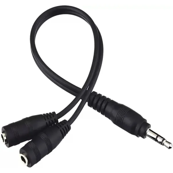 Hörlursdelare för 2 Hörlurar/Aux-delare 1 in 2 ut / 1 ljuduttag till 2 högtalare eller hörlurar (3,5 mm TRS Hane