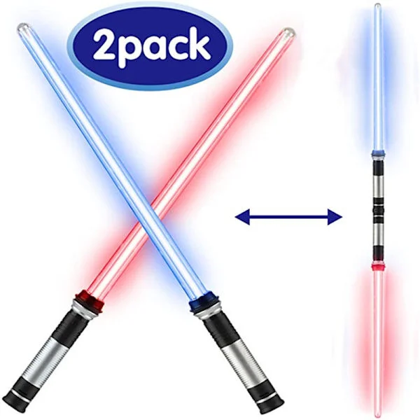 2-osainen LED- set, valo ja ääni 2 in 1 valomiekka Teleskooppinen lasermiekkalelu valomiekka, sopii juhlalahjoihin, Cosplay-leluihin