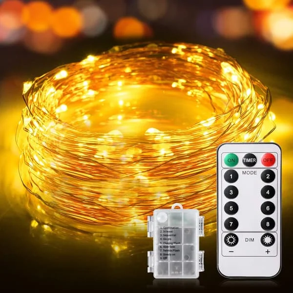 LED-lysslynger for innendørs- og utendørsdekorasjon, batteridrevne lysslynger 240 LED med fjernkontroll, vanntett timerfunksjon 8 moduser varmhvit for